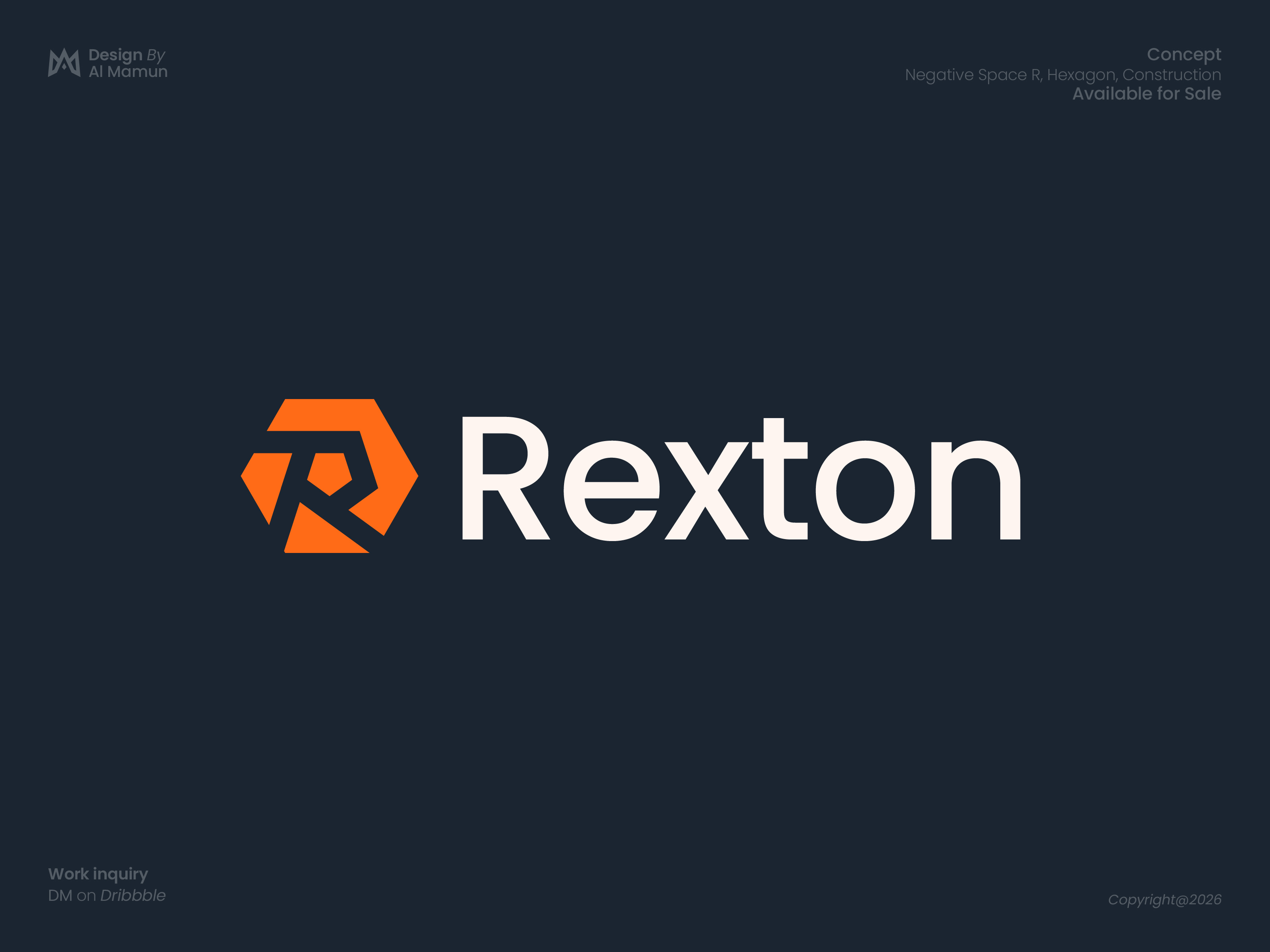 Rexton — Hexagon Negative Space R Logo branding constructionlogo geometriclogo hexagonlogo logo logodesign minimalistlogo modernlogo negativespace rlogo