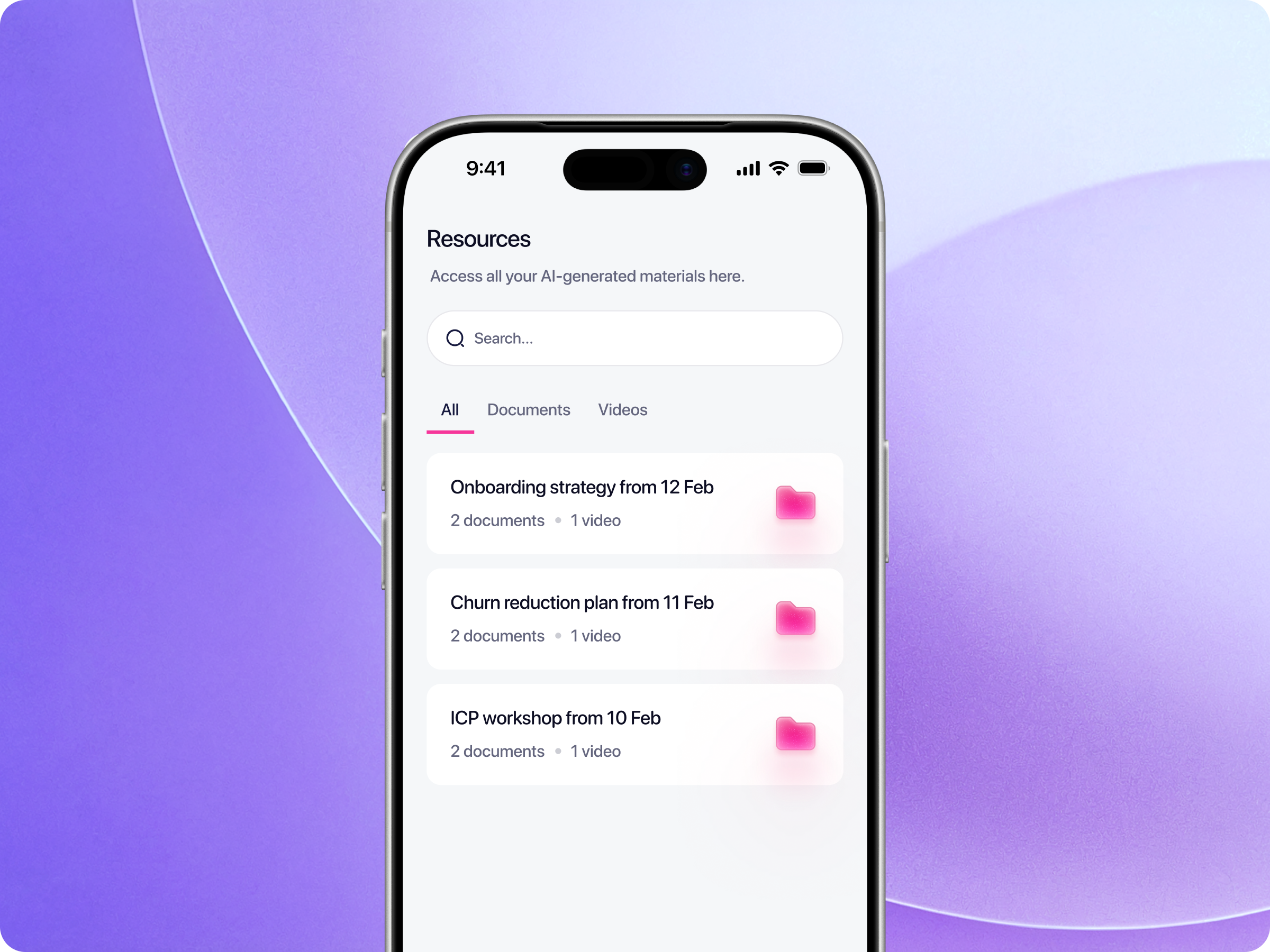 Resources Library UI · AI Assistant iOS App ai assistant app ai product design b2b product design b2b saas design content library ui document library app figma ios app design minimal mobile ui mobile app ux mobile list ui mobile ux design resources screen ui saas mobile app saas product design