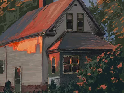 House down the street digital drawing drawing garden garden painting house drawing illustration landscape lighting mood nature realism realistic digital painting scenery sunset