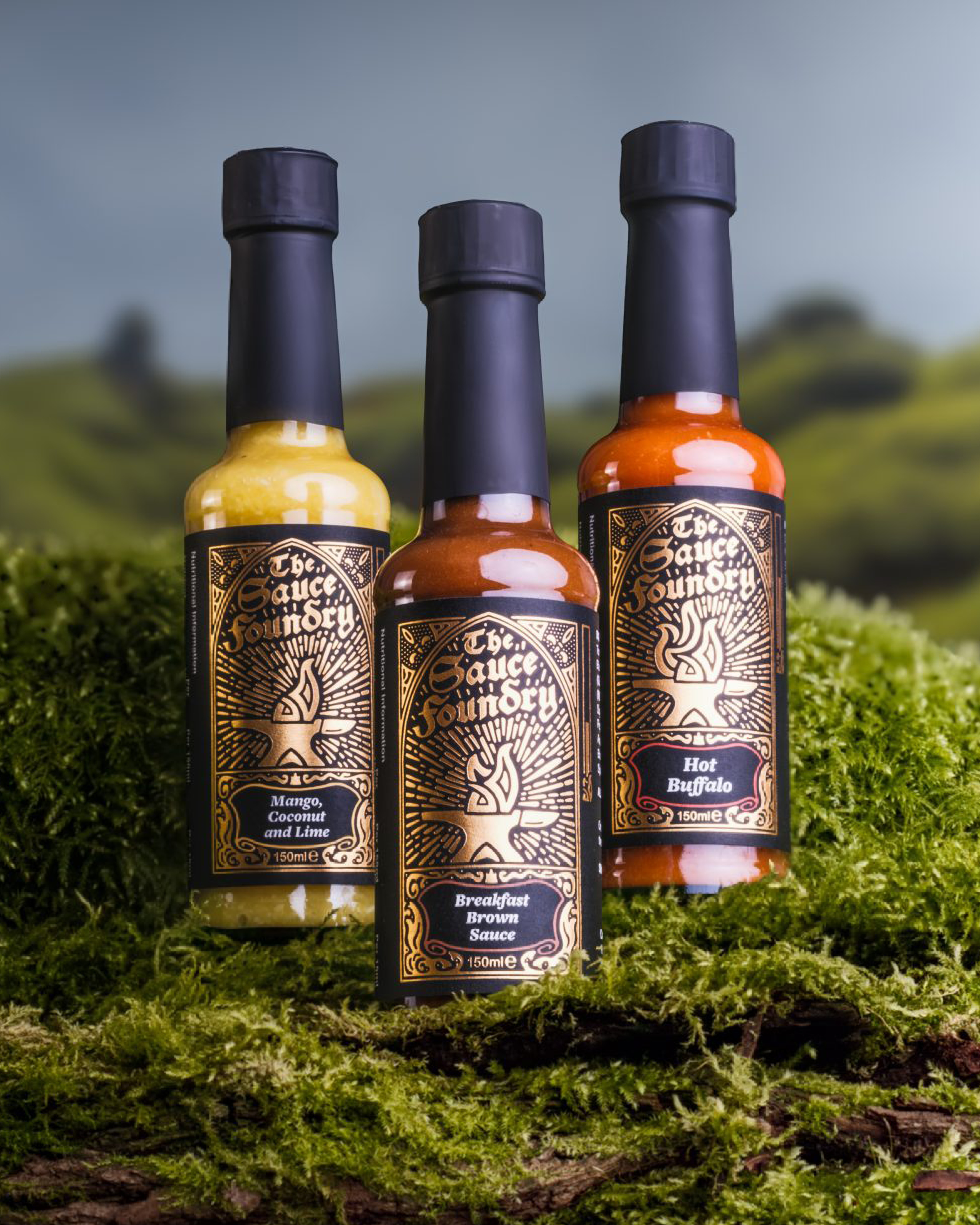 The Sauce Foundry branding english fire graphic design hot sauce illustration logo luxury medieval packaging uk
