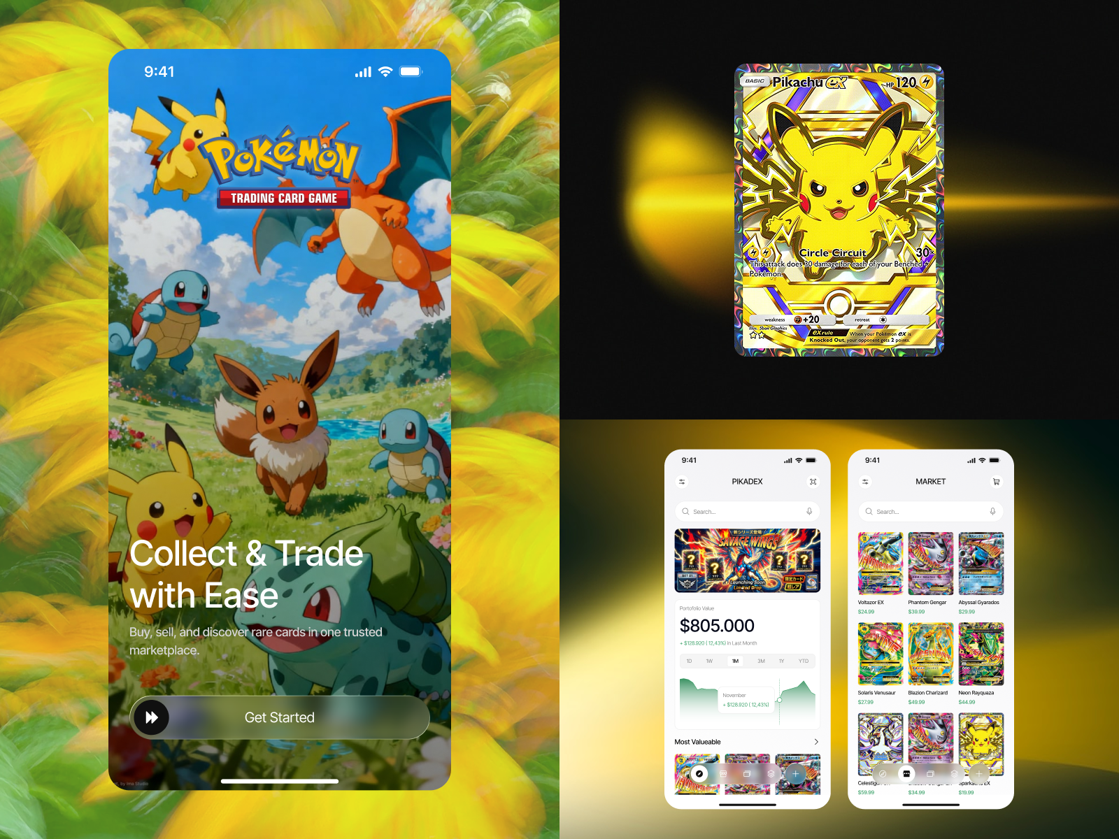 PIKADEX - Pokemon Card Store & Collection app branding card clean collection cool dashboard design illustration logo mobileapp pokemon pokemoncard ui uiux ux