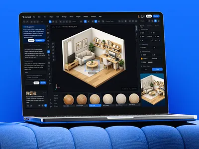 Vamped ⎻ 3D Design Studio 3d design 3d tool ai powered b2c saas browser native clean ui compact ui creative tools dark ui dashboard design suite digital illustration figma product design saas scene builder spatial design ui design ux design web app