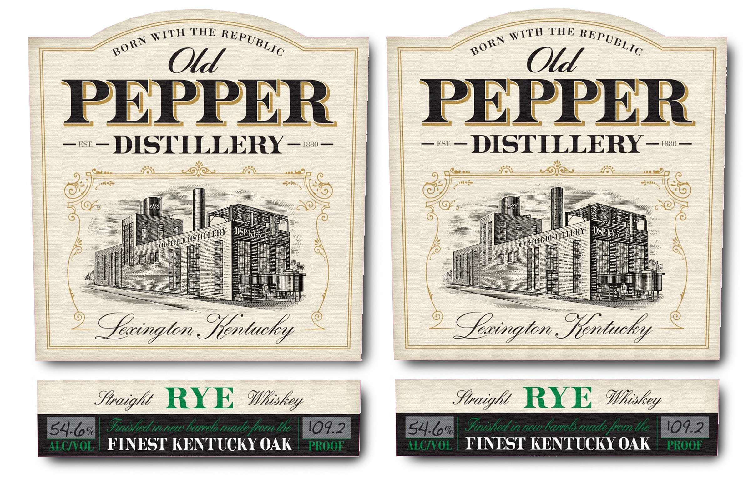 Old Pepper Distillery Label rendered by Steven Noble architecture artwork branding design engraving etching illustration line art scratchboard steven noble vintage woodcut