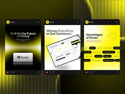 Ruvex™ — Social Media Design & Fintech UI ad design branding system carousel design content design design system digital marketing fintech marketing instagram design minimal design modern design product marketing ruvex branding ruvex socialdesign ruvex uiux social media design social media ui startup branding ui design ux design visual design