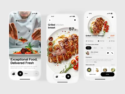 Food Ordering From Top Rated Restaurant Near You! App UI app design clean ui delivery delivery tracking ui food food delivery app gourmet food app ui healthy food delivery ios design meal ordering app minimalist design mobile app ui ordering rasturant app recipe app ui restaurant app design visual design