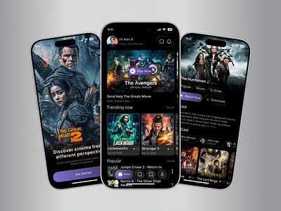 Movie Streaming Mobile App UI androidui appdesign appui cinematicui designinspiration entertainmentapp iosdesign landing page design mobileapp moderndesign movieapp product design streamingapp trendingdesign ui userexperience userinterface web design