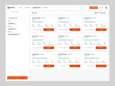 Talentfly- Job Search Dashboard admin applicant tracking system career dashboard employment hiring hr hr management interface job application job portal job search listing platform recruitment saas ui design ux design wavespace web