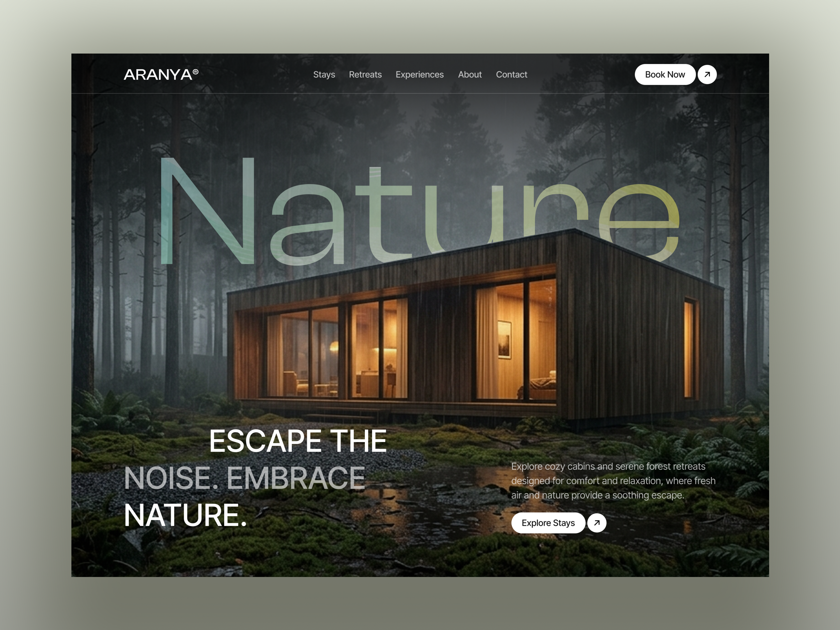 Hotel Booking Website booking website cabin rental website eco living eco resort website hero section hotel booking landing luxury retreat website luxury website nature website retreat website travel booking website travel web design travel website uiux dsign vacation rental website website website design