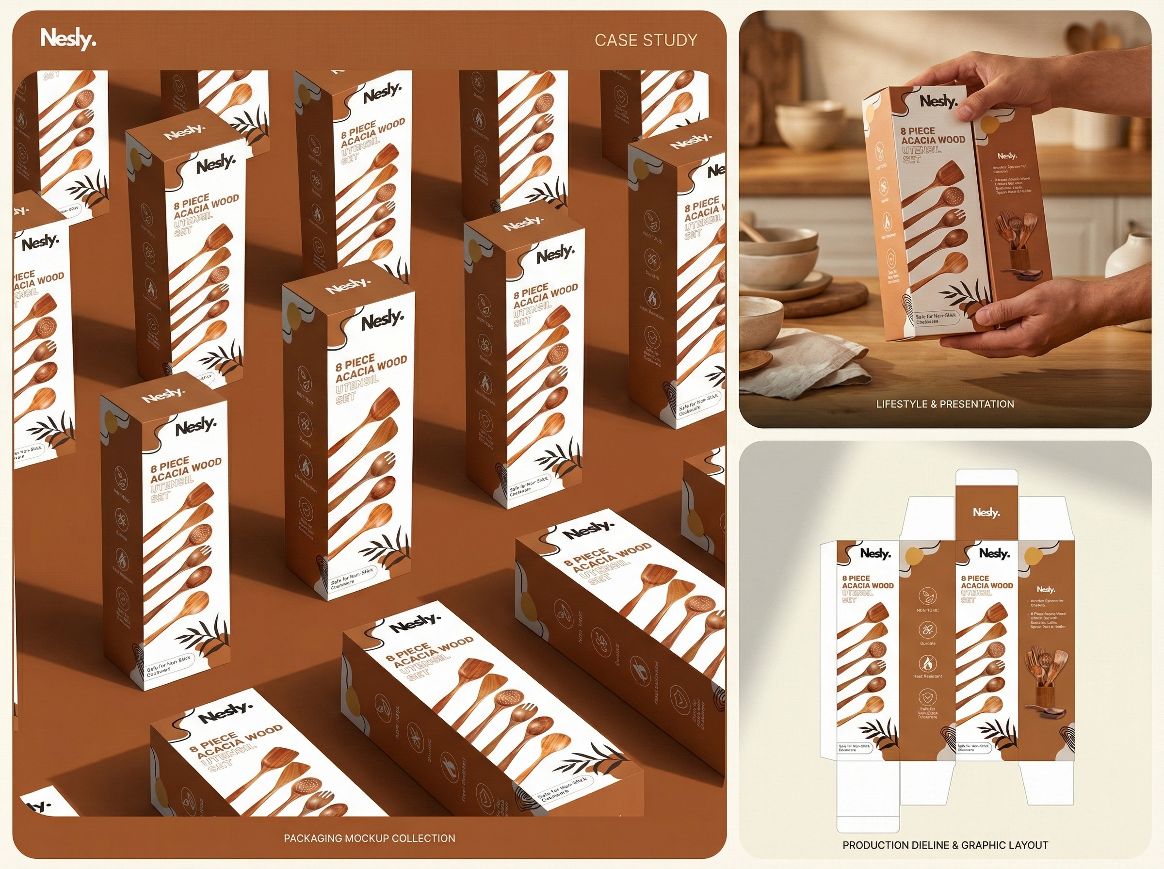 Amazon Ready Packaging Design | Box Design + Dieline + 3D Mockup amazon packaging branding ecommerce product food packaging graphic design kitchen packaging minimal design modern packaging packaging mockup premium design retail packaging utensil packaging