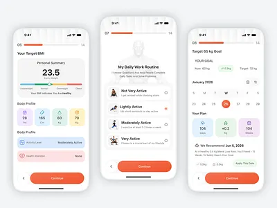 Fitness Goal Tracker & BMI Onboarding UI – Health Mobile App app design bmi tracker dashboard ui figma design fitness app goal tracking health app interaction design mobile app mobile ui onboarding flow product design ui design user experience ux design wellness app