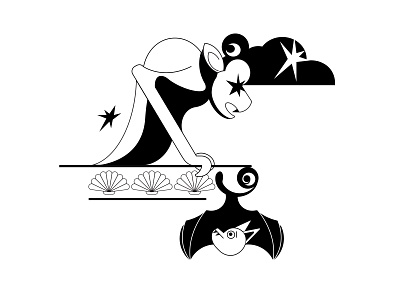 Gargoyle vs. Bat bat black and white character characterdesign gargoyle gothic inktober night star vector vector illustration