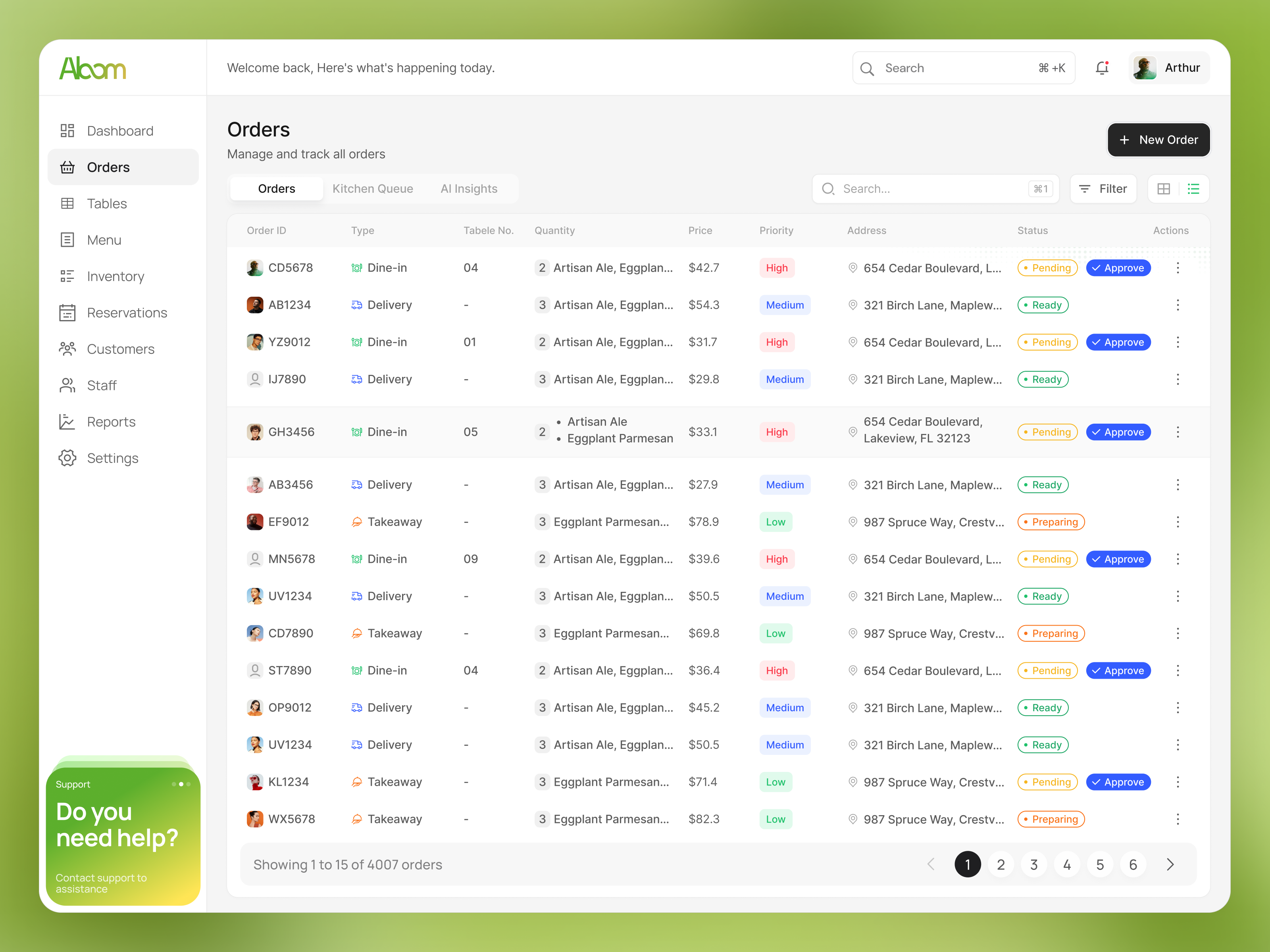 Restaurant Management SaaS product - Order page design interface product service startup ui ux web