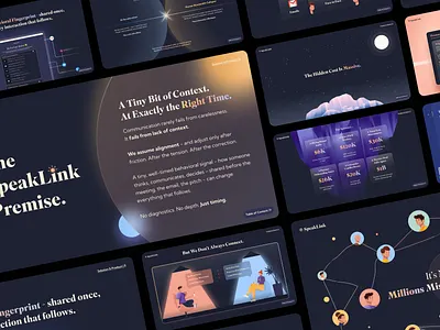 SpeakLink ai branding dark theme data visualization figma pitch deck presentation product design saas startup ui ux