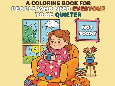 Overstimulated A Cozy Introvert Coloring Book Cover coloring book cover cozy vibes cute illustration introvert art mental health neurodivergent overstimulated rainy day self care stay home