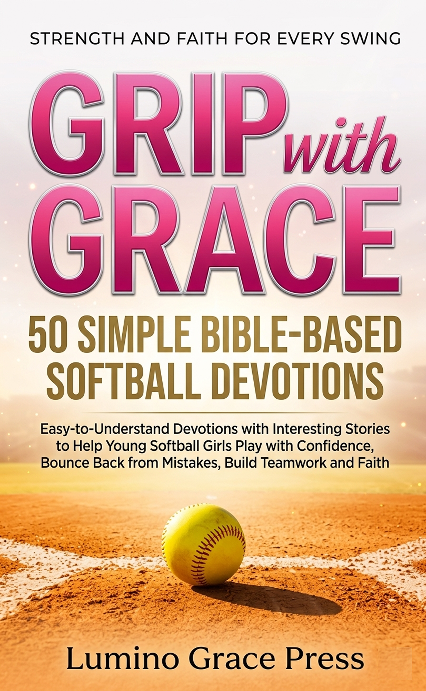 Grip with Grace Softball Devotional Book Cover Design athletic design book cover christian sports devotional faith based girls sports inspirational softball softball gift youth ministry