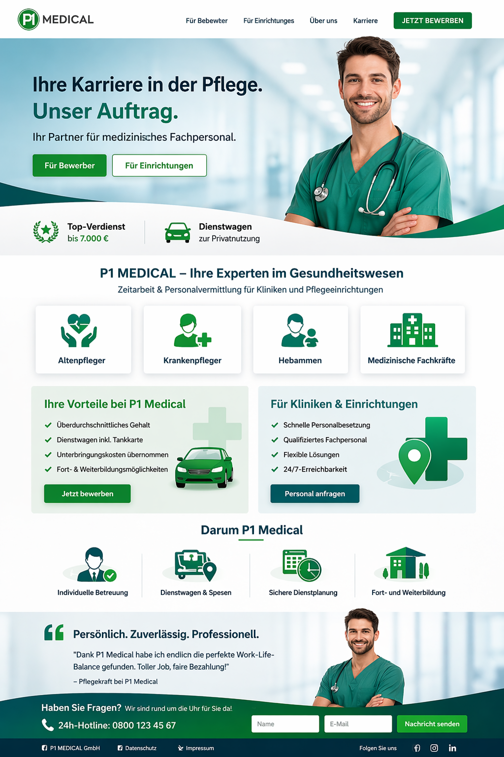 P1 Medical Healthcare Recruitment Landing Page Design career portal clean website corporate landing page green aesthetic healthcare ui medical staffing medical web design professional branding recruitment landing page ui ux design