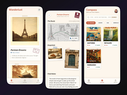 Travel Mobile App UI | Vintage Postcard Journal Retro