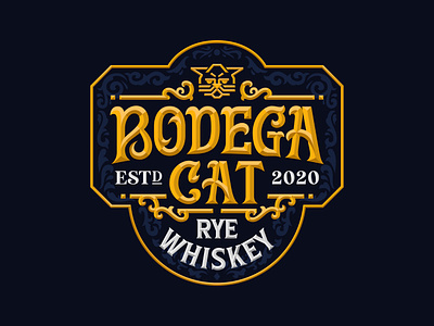 Bodega Cat Whiskey Label badge bodega brand identity branding brewery custom type hand lettering handlettering lettering lettering logo logo logo design logo designer logotype whiskey whiskey logo