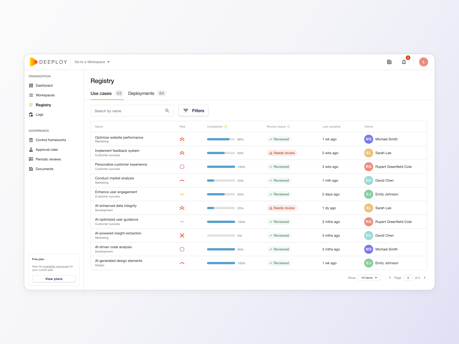 AI use cases registry for AI governance