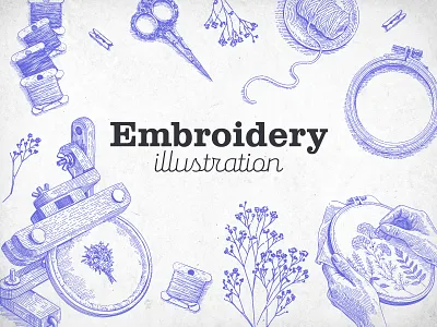 Embroidery illustration embroidery engraving handdrawn