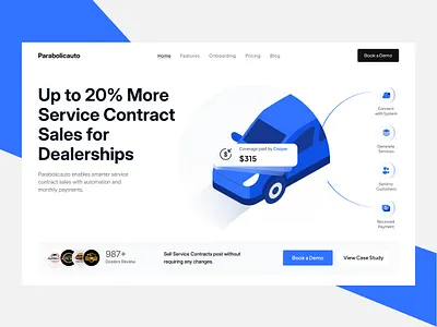ParabolicaAuto — Automotive SaaS Landing Page Redesign automotive saas b2b saas car dealership software car service platform clean design conversion focused design dealer management system landing page design modern ui product design saas design saas landing page sales optimization ui design ux design web app design website design