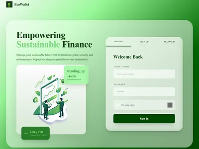 EcoWallet — Sustainable Finance Web UI Design authui cleanui designinspiration dribbble ecowallet esginvesting fintechdesign fintechui graphic design greenfintech greentech landingpagedesign modernui productdesign sustainablefinance uidesign uiux uxdesign webdesign webuidesign