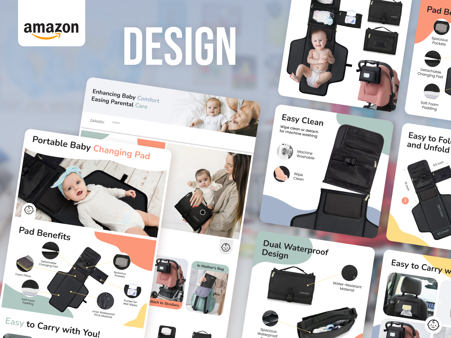 Baby Travel Gear Full Packaging Case a plus content amazon fba amazon storefront baby products brand identity brand store branding strategy clean aesthetic cohesive branding ecommerce design enhanced brand content graphic design infant care listing design logo design modern logo parenting essentials travel baby gear ui design visual strategy