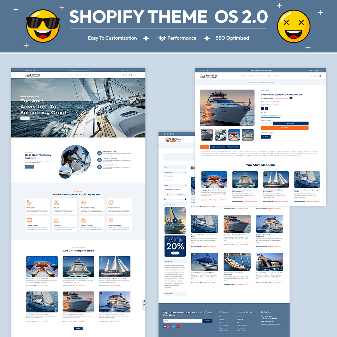 SailVibes – Luxury Yacht Charter & Maritime Adventure UI branding case study creative direction digital experience interaction design layout luxury design mobile ui nautical ui portfolio product grid responsive travel ui typography ui design user experience user interface ux design visual identity web design