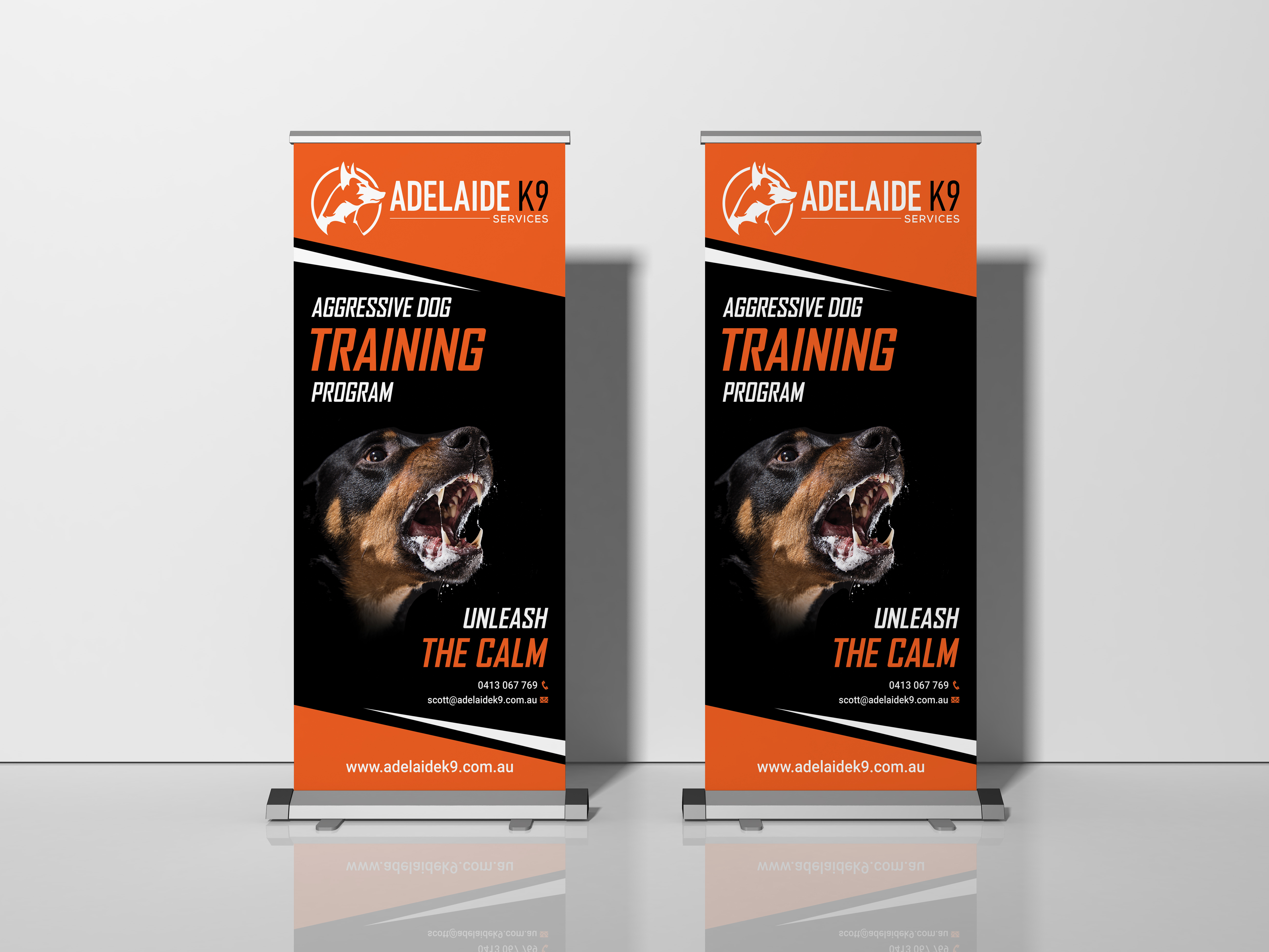 Dog Training Rollup Banner aggressive dog animal training banner design canine control canine training dog behavior dog handler dog obedience dog services dog training graphic design k9 branding k9 services k9 training marketing design pet branding pet care pet training rollup banner visual branding