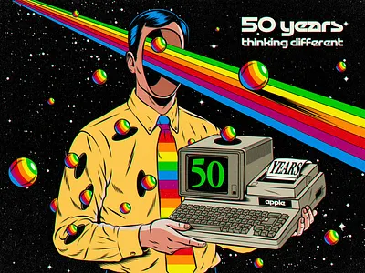 Apple 50 years anniversary apple branding computer design graphic design illustration psychedelic retro surrealism tech technology trippy typography vector vintage
