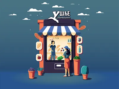 Storefront illustration | 2D design 2d 3d branding character design design flat gradient grocery illustration logo print social media visual store storefront story vector visual