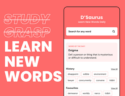 D'Saurus - Learn New Words concept design dictionary iphone minimal minimalist mobile design thesaurus vocabulary