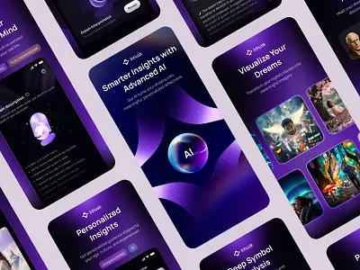 Dreams & Insights App | Inhusk ai app app design astrology app graphic design illustration logo mobile app mobile app design mobile app ui modern design purple design ui uiux