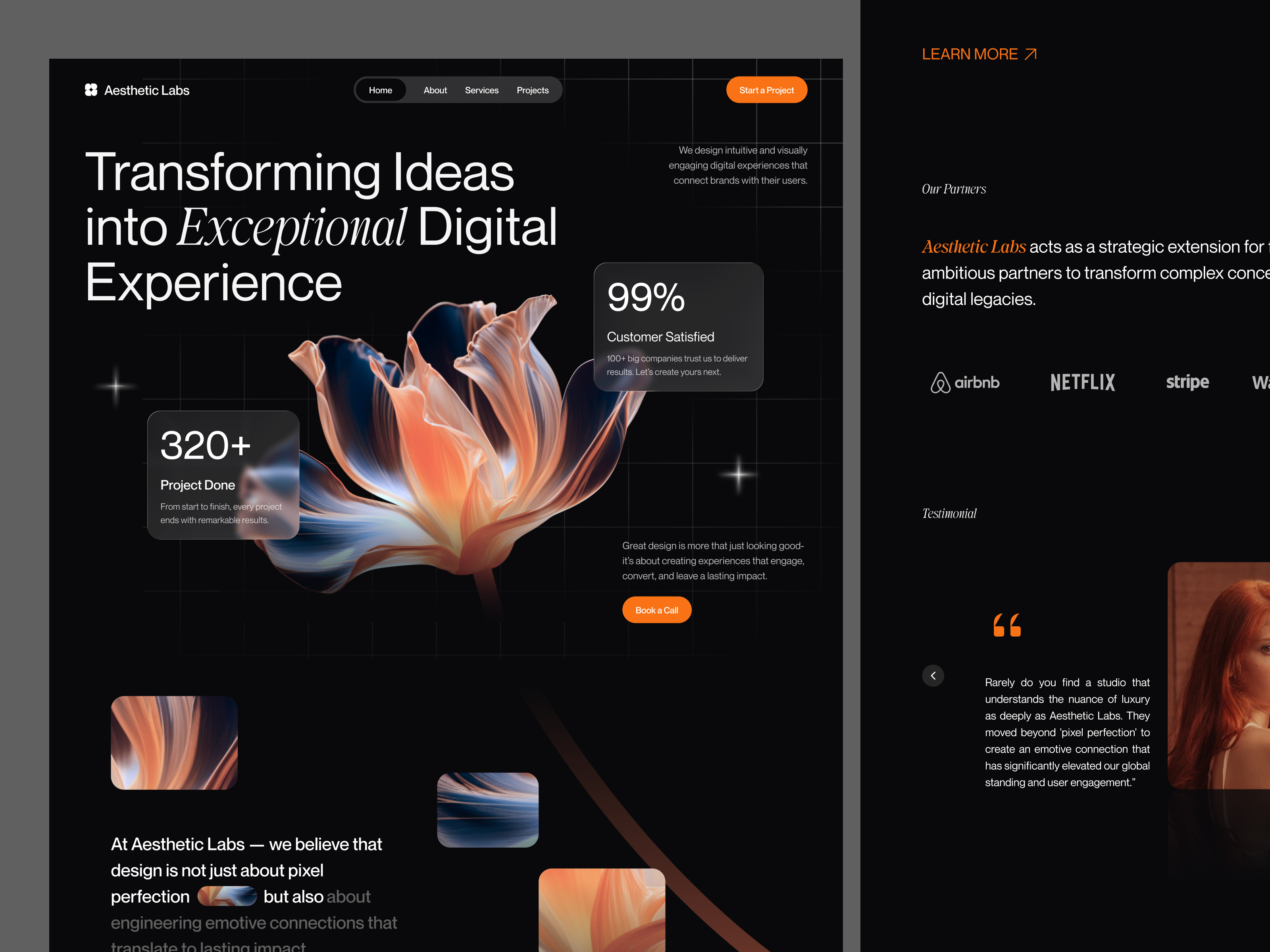 Aesthetic Labs - Digital Agency Landing Page Design agency landing page animation brutalist web design business company profile company website creative agency dark mode dark mode ui digital agency digital agency website glassmorphism landing page marketing agency modern website ui startup ui ux design web design inspiration website design