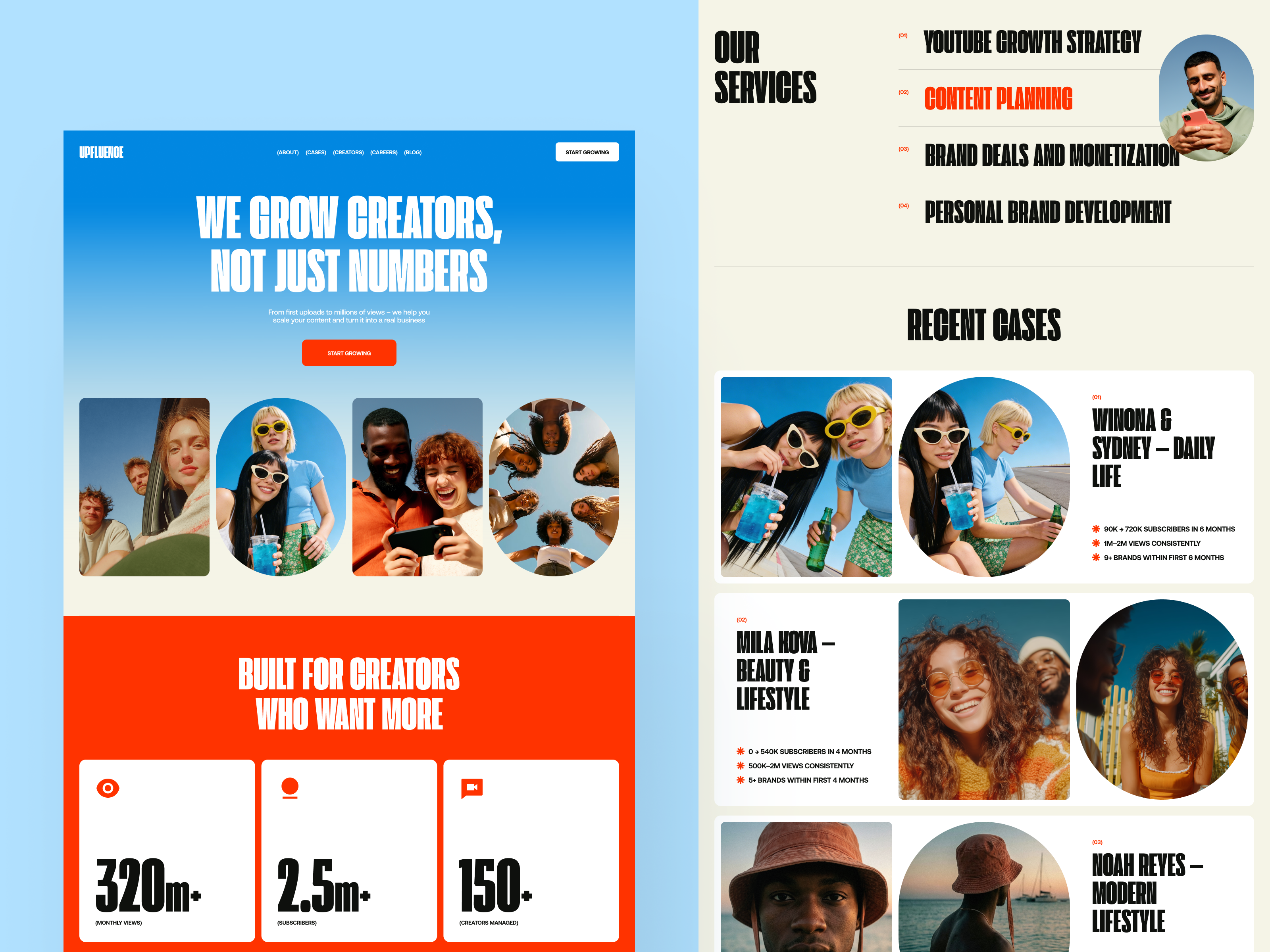 Landing Page: Services & Cases Section for Creator Platform