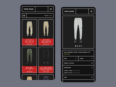 Product Page of Stone Island (responsive) branding clothing dark dark ui ecommerce fashion geometric graphic design product responsive shop stone island store ui ui design user experience user interface ux web webdesign