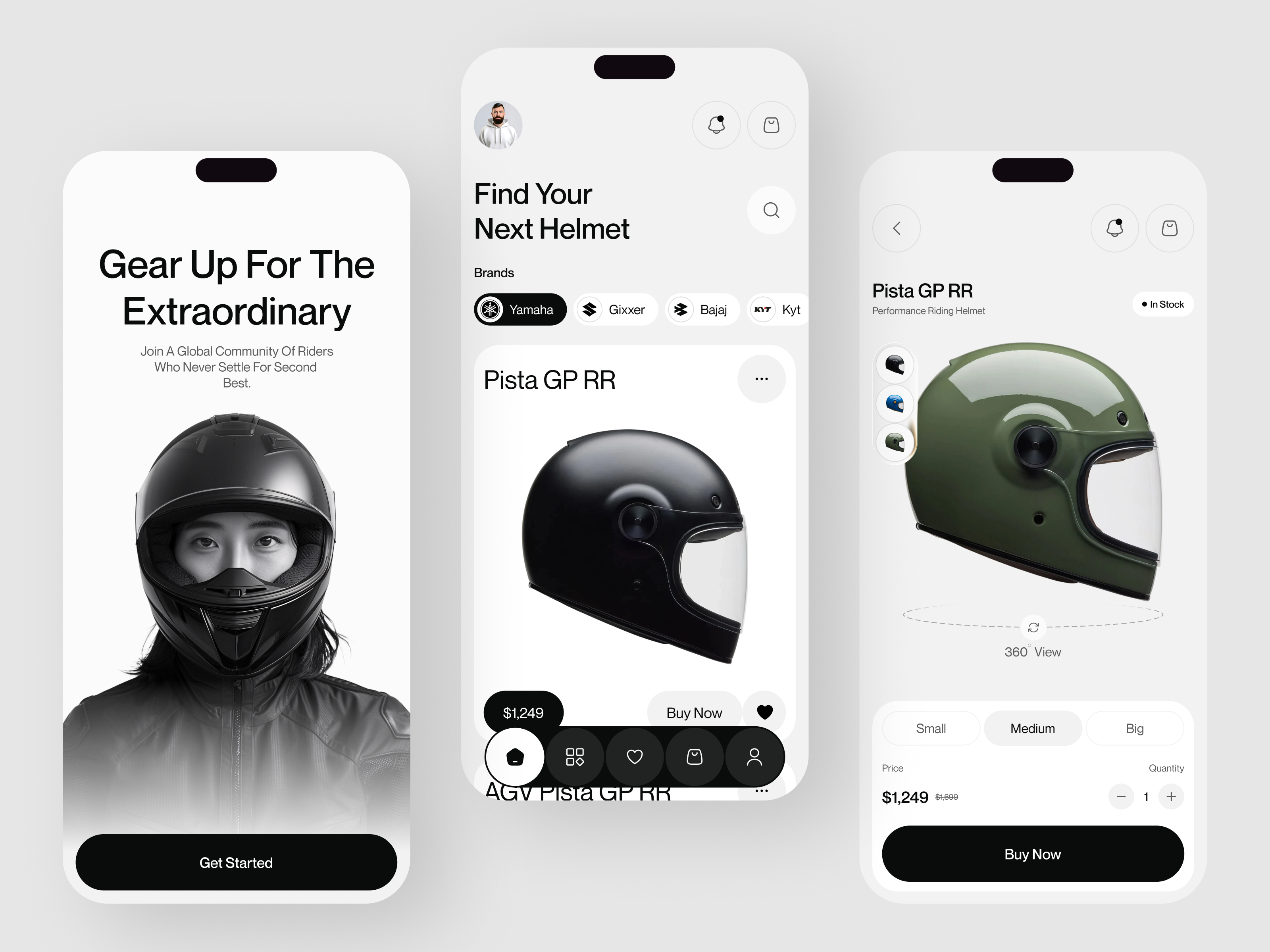 Helmet Shopping Experience Mobile App automotiveui ecommerce helmetdesign luxuryretail motoaccessories motorcycle productdesign ridinggear sportsapp