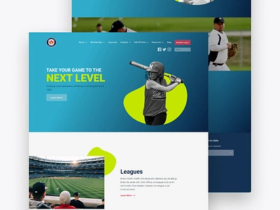 Softball association home page web design conceptual design design figma home page interactive design landing page responsive design web design web development webflow website