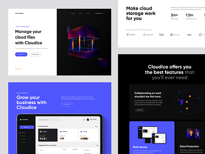 Cloudice - Website design for the SaaS cloud storage startup corporate website illustration landing page landing page design promo landing page promo website saas landing page web design website website design