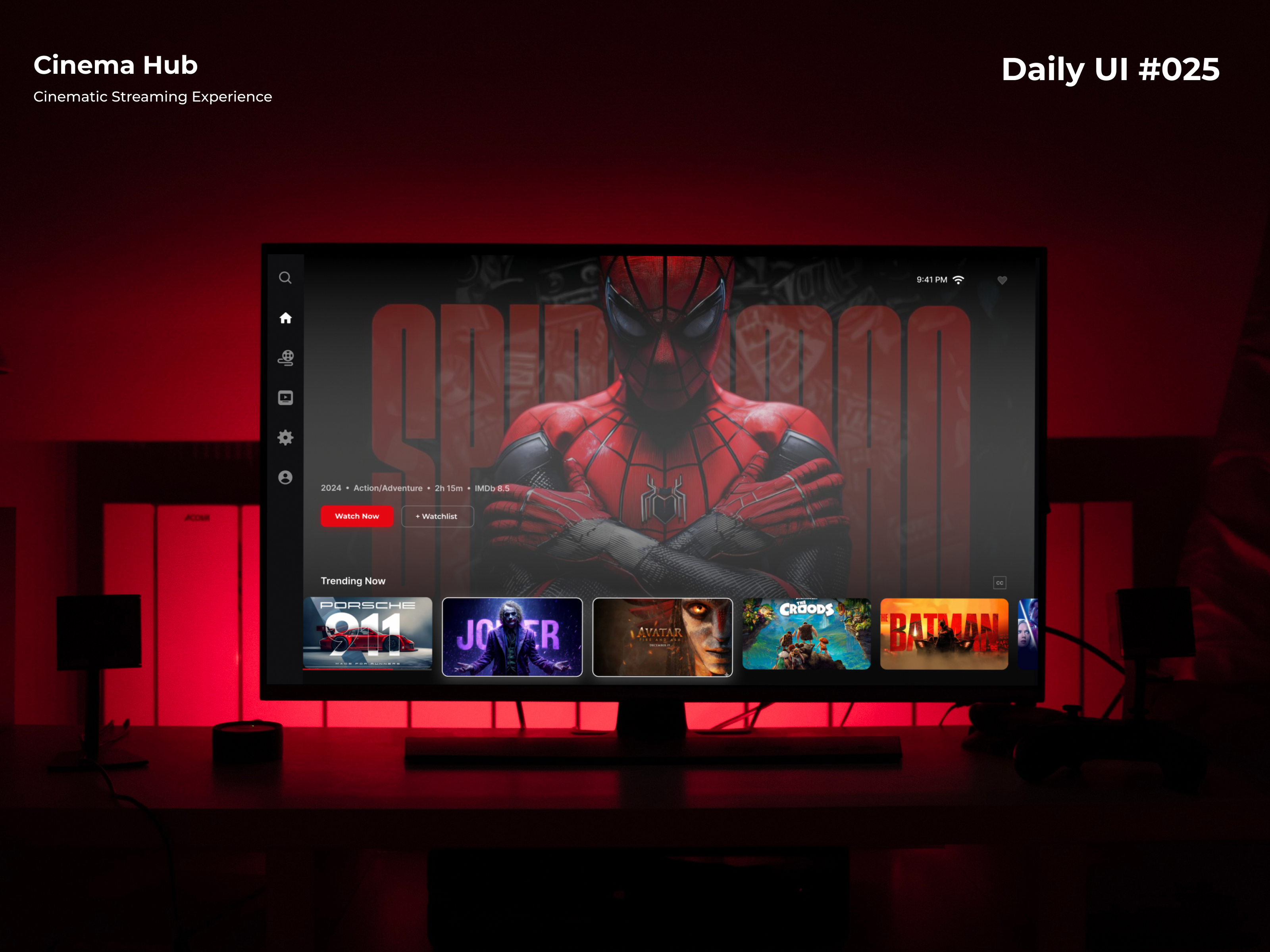 Cinema Hub — Immersive TV Streaming Experience | Daily UI #025 cinema daily ui figma graphic design spider man streaming app tv interface ui uiux
