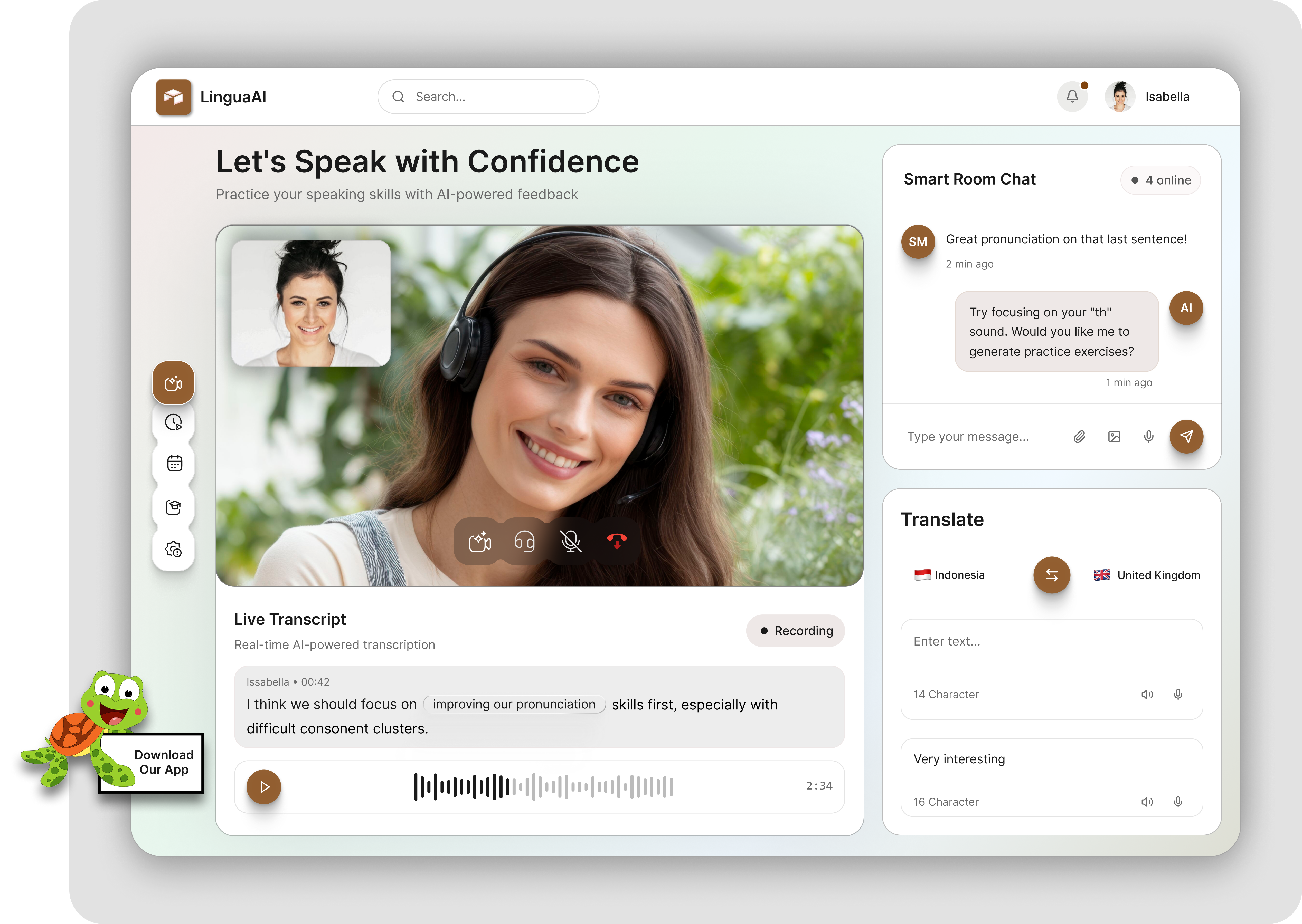 LinguaAI — AI Speaking Dashboard ai dashboard edtech figma saas ui