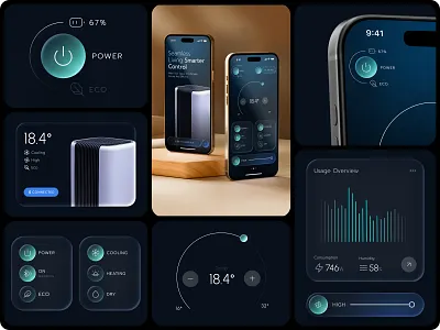 Smart Home Control App | Dark UI Dashboard, IoT Experience app experience dark ui dashboard graphic design iot experience mobile app smart control