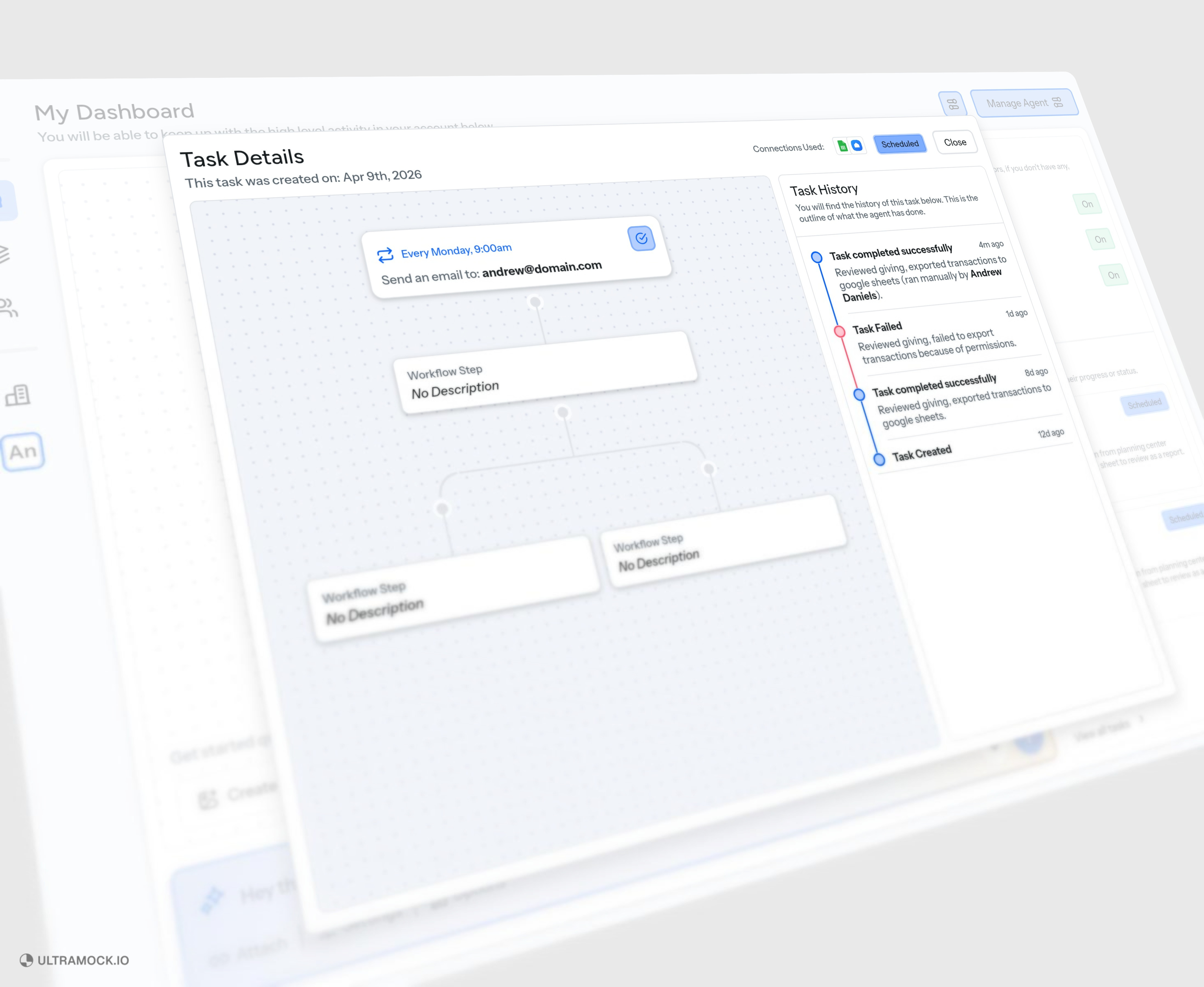 AI Agent Chat & Task Workflow ai agent ai chat animation claude code flutterflow logic builder timeline ui workflow