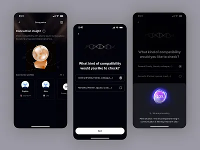 Deciphering Relational Dynamics | Inhusk ai asistant dark ui design system human ai colabration intelligent interface interaction design product design visualization concept