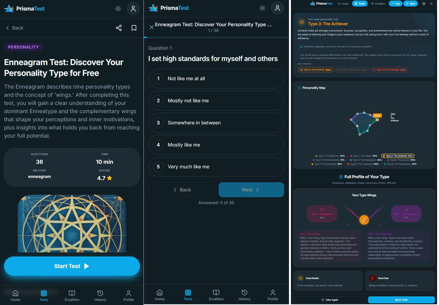PrismaTest — Mobile-First Psychology Testing App