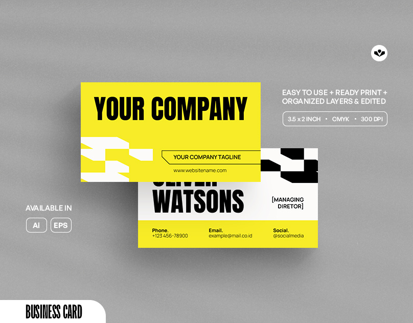 Yellow Minimalist Business Card branding business business card company design graphic design marketing profile solasome template