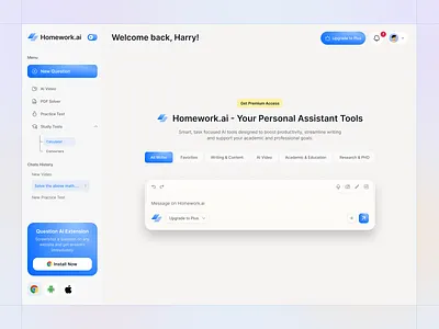Homework.ai - Dashboard Design admin panel ai assistant ai dashboard ai product ai tool ai writer app dashboard chatbot ui dashboard ui design system edtech design modern ui popular popular ui professional ui saas dashboard software design startup design ui inspiration workspace ui