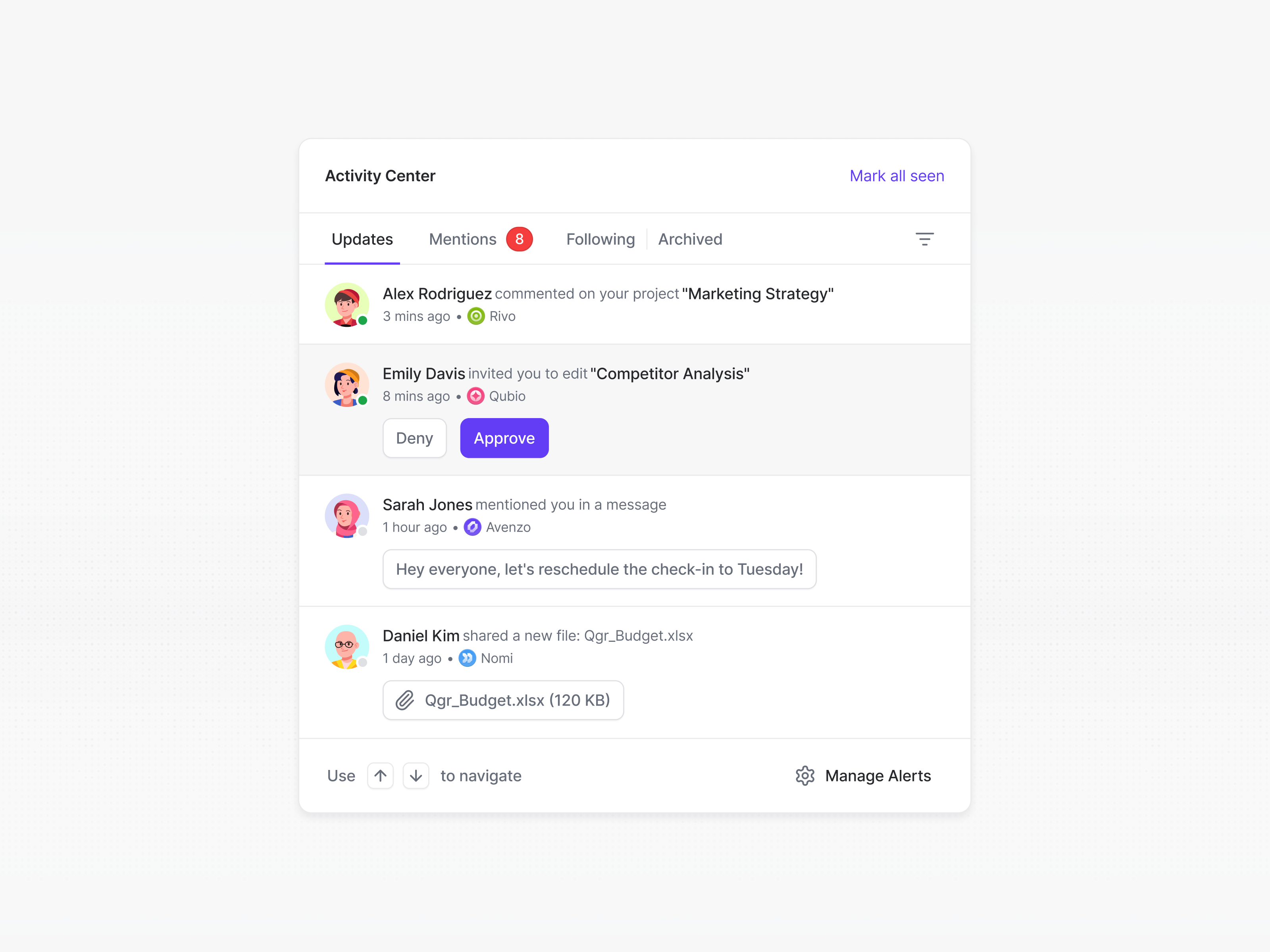 Example of Activity Center  -  Built using Radian os