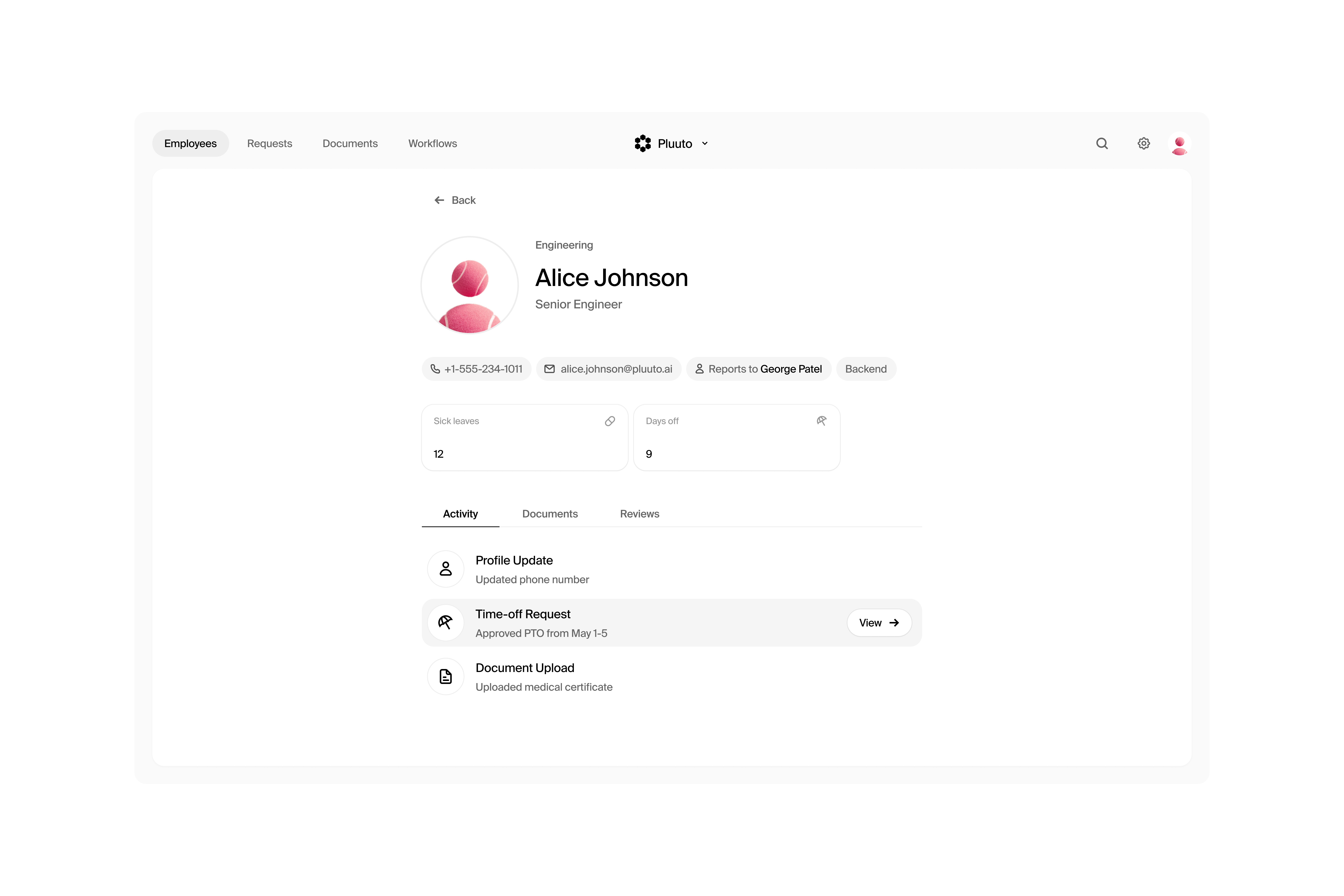 Example of Employee profile - HR app