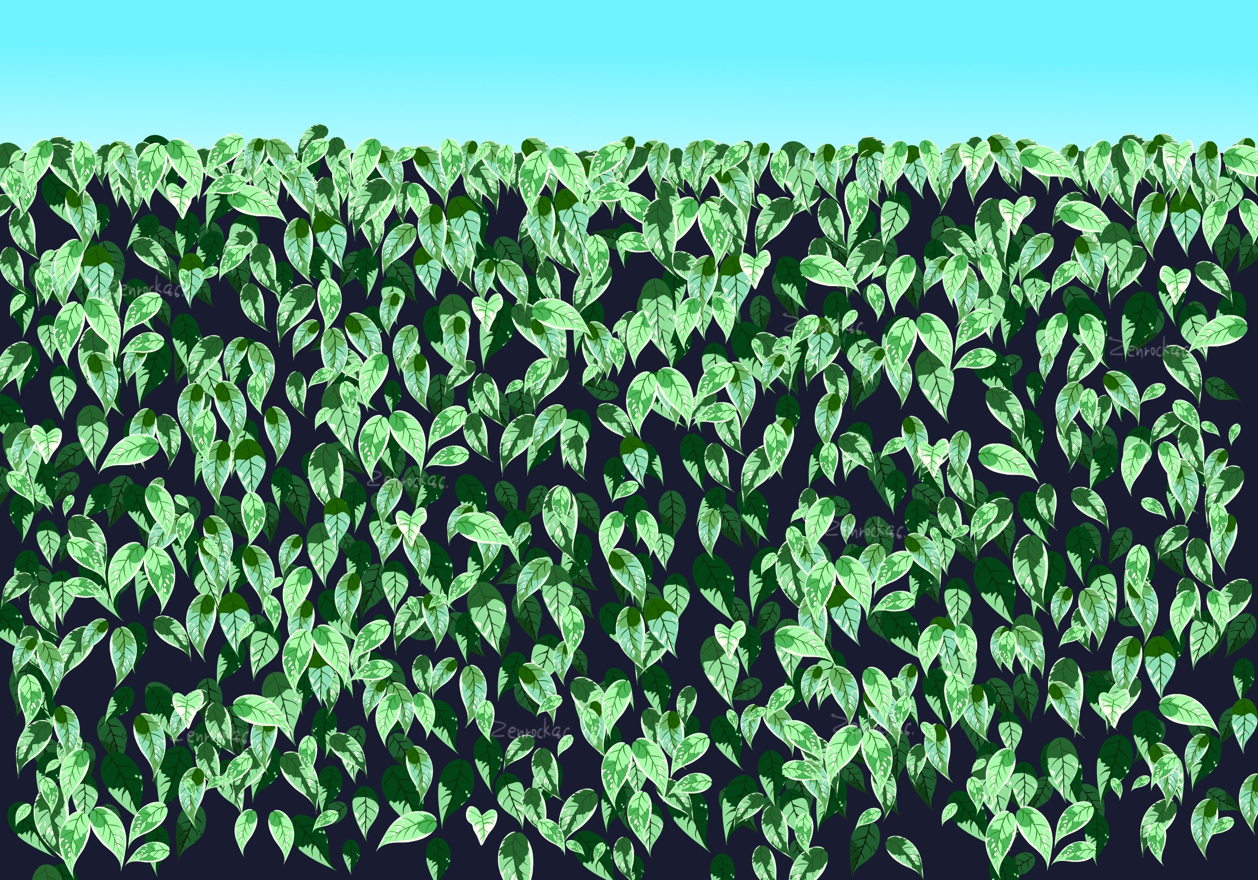 Tropical Green Leaf Wall Background